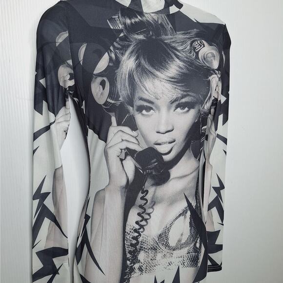 Kelly Obi Mesh Bodycon Midi Dress 90s Naomi Campbell Coke Cans Mesh Sheer Medium - Picture 4 of 11